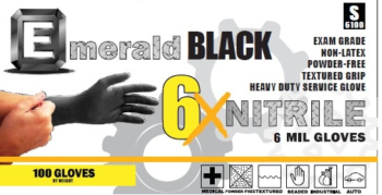 6101 Emerald 6X Black Nitrile Gloves Medium 100/BOX 10 