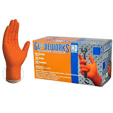 Glove Works HD Nitrile Gloves, Orange, Large,