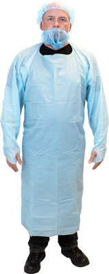 CPE Coat Apron with Thumb Hole  Sleevesand Waist Ties.Blue 