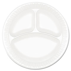 9&quot; Non-Laminated Foam Plate White w/3 Compartments 500/CS