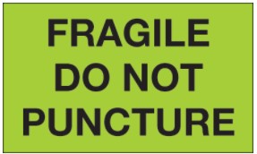 Fragile/Do Not Puncture Label, 3&quot;x5&quot;, Flourescent