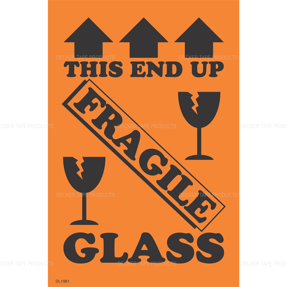 Label &quot;THIS END UP FRAGILE  GLASS&quot; 4&quot;x6&quot; Bright Orange 