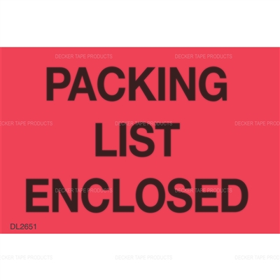 Label &quot;PACKING LIST ENCLOSED&quot;  Red 2&quot;x3&quot; 500/ROLL