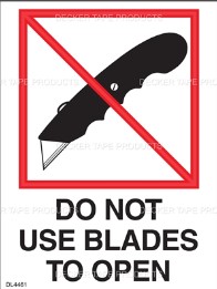 &quot;Do Not Use Blades To Open&quot;  Label 3&quot;x4&quot;, White with 