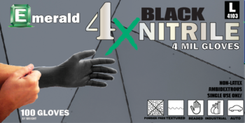 Emerald #4101-4X Black Nitrile Gloves Powder Free 