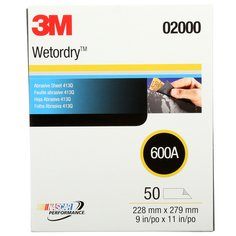 3M Wetordry Abrasive Sheet 413Q, 02000, 600 grade, 9 in