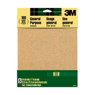 3M Aluminum Oxide Sandpaper  Medium, 9002NA, 9&quot; x 11&quot; 5/PK