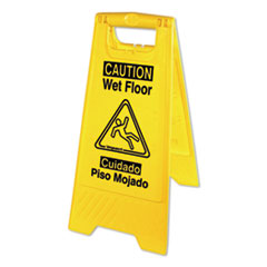 Bilingual Yellow Wet Floor  Sign, 12.05x1.55x24.3