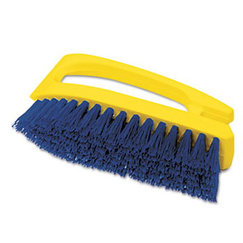 Iron Shaped Long Handle Scrub Brush - 6&quot;, Yellow Plastic