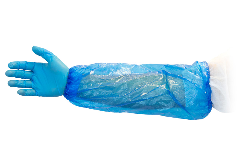 Blue Polyethylene Sleeves, Elastic Both Ends, 100/BAG